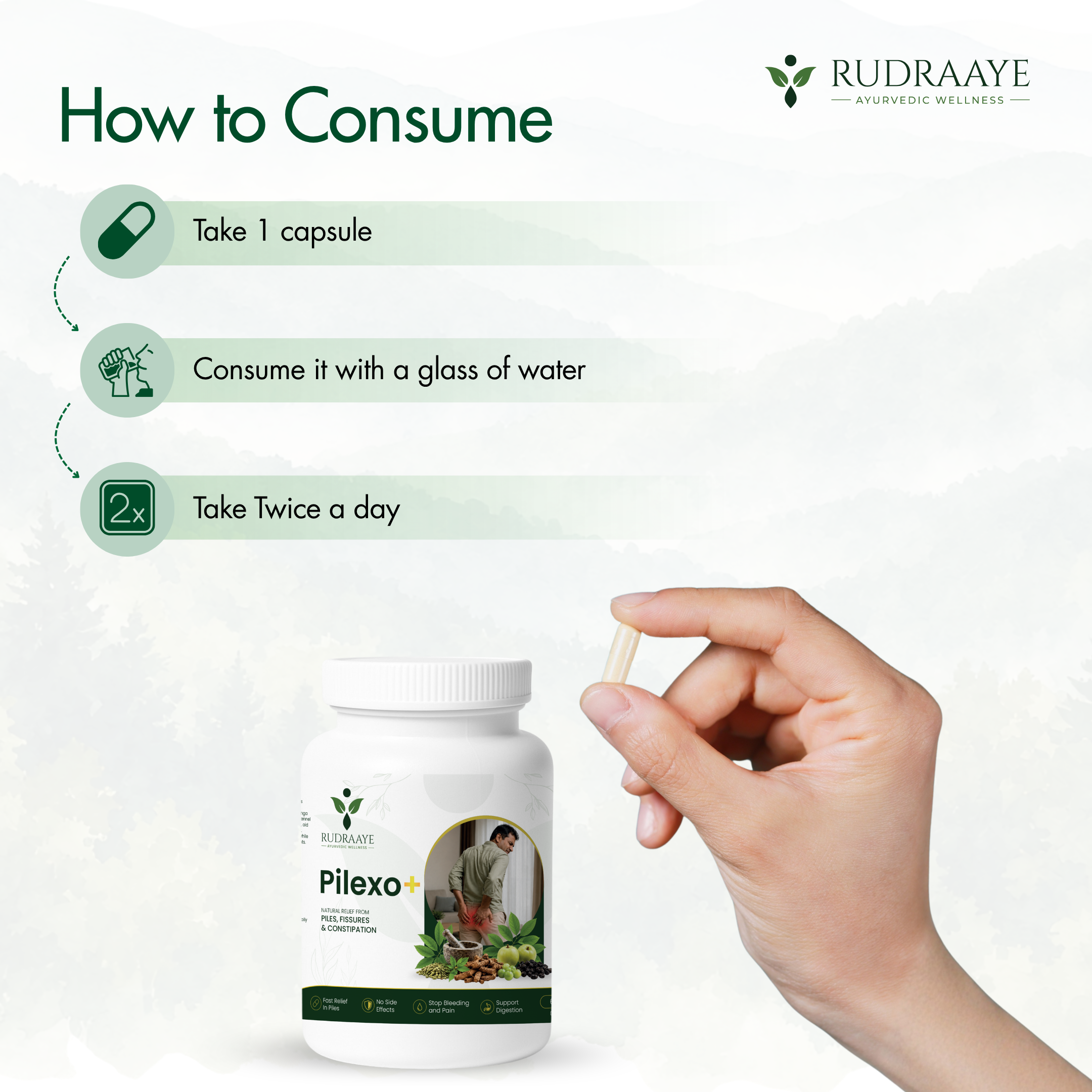 Rudraaye Piles Care, 100% Ayurvedic Pilexo Plus, 30+ Years Expertise