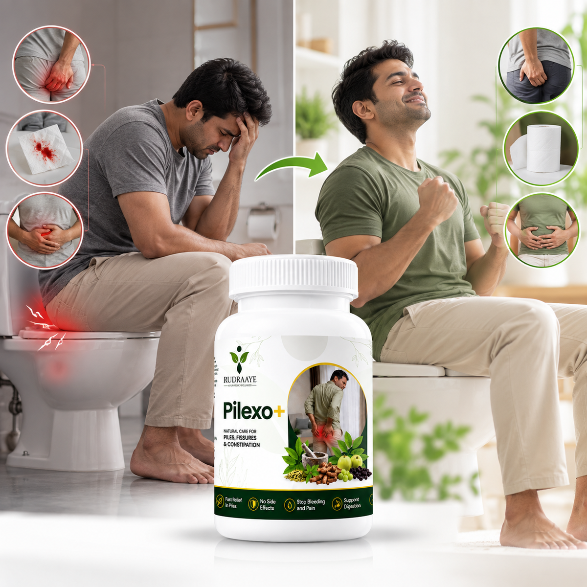 Rudraaye Pilexo+ | Piles Relief for Pain, Bleeding & Swelling | 1 Month Pack